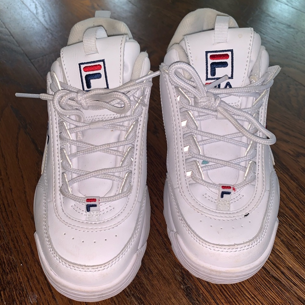 lightly worn Fila white platform sneakers